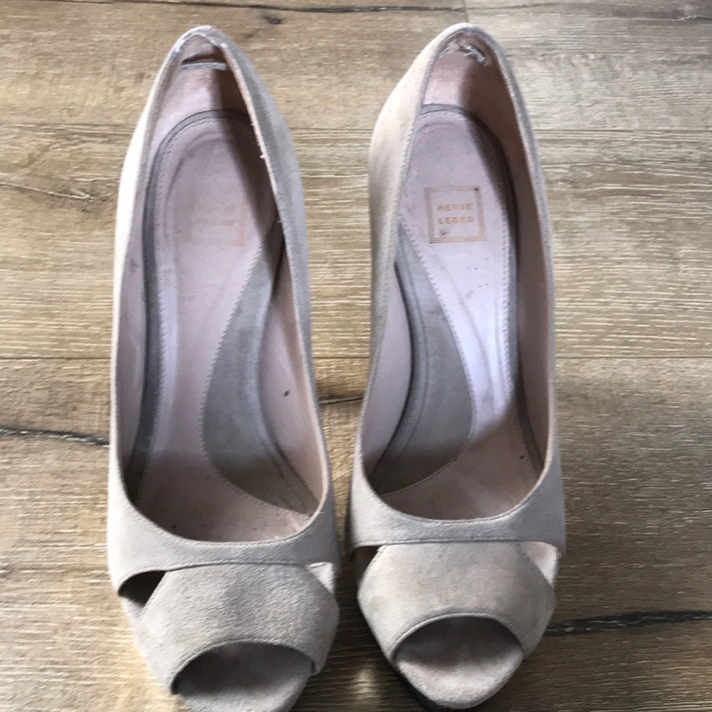 Sky high Herve Leger peep toe heels!